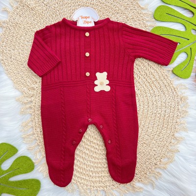 Macacão linha Joaquim- vermelho ursinho couro